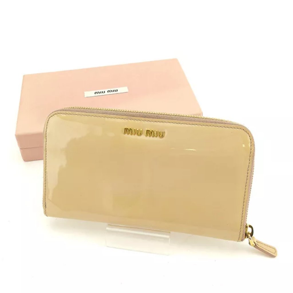 Miumiu Wallet Purse Long Wallet Beige Gold Woman Authentic Used